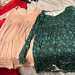 2 pack green floral and champagne dresses